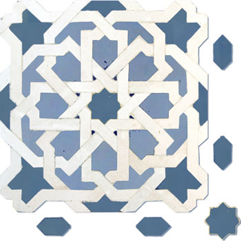 Mosaic House Moroccan tile Metam LG 26-20-2 Polar White Sea Blue Light Blue  zellige, mosaic, zellij, field, pattern, glaze, classic, stars, intricate 